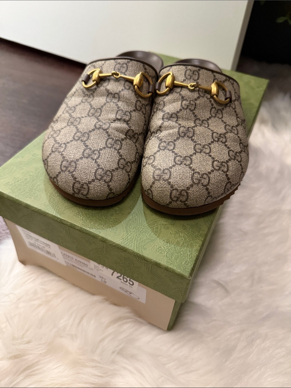 Gucci Brown GG Supreme Horsebit Slip-On Mules